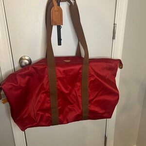 Bric’s XL Red Nylon Travel Bag with Brown Straps